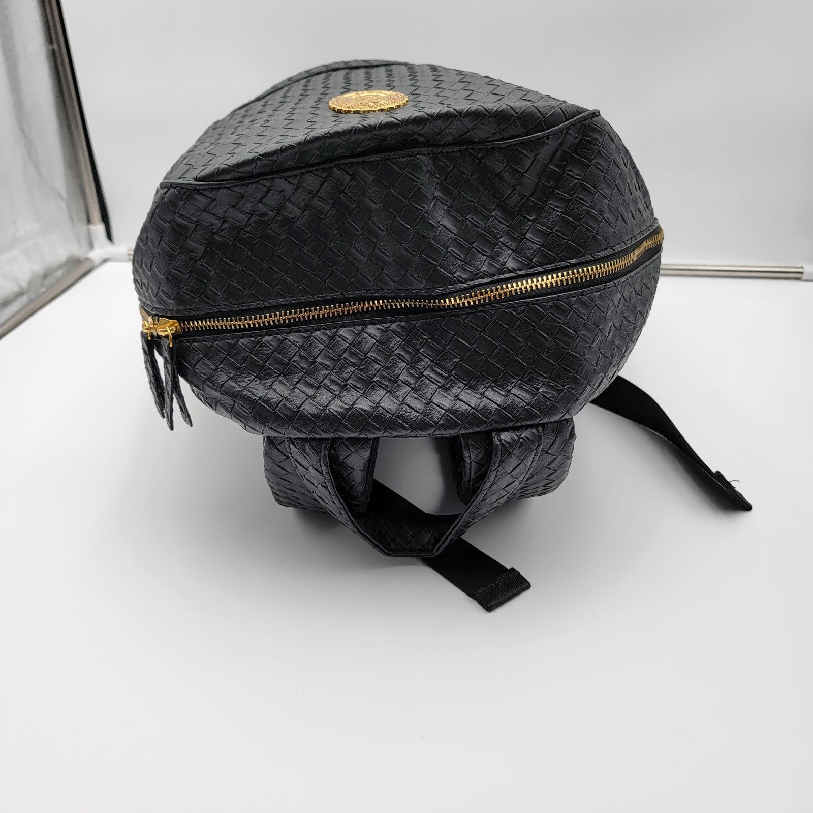 Capital Gains Black Woven Backpack + Strapback Hat Bundle NWT Gold Logo7