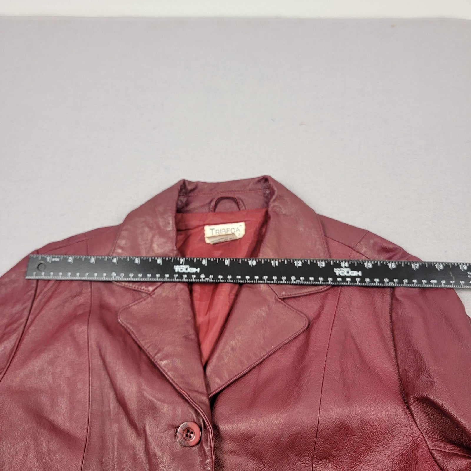 Tribeca Studio Leather Blazer Jacket Womens Medium Burgundy Button Front Lined9