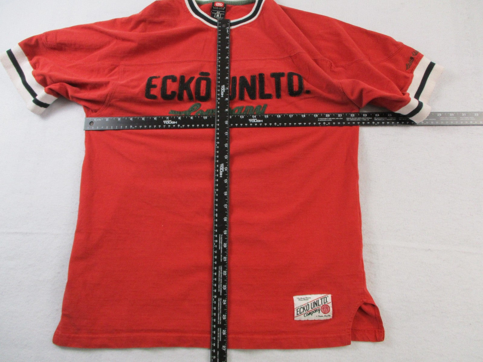 Ecko Unltd Shirt Mens Medium Red Company Chenille Logo Ringer Streetwear Tee6
