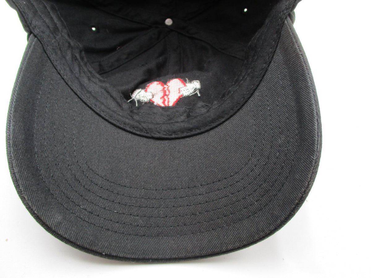 Broken Heart Hat Cap Strap Back Mens One Size Black Cotton Embroidered Dad7