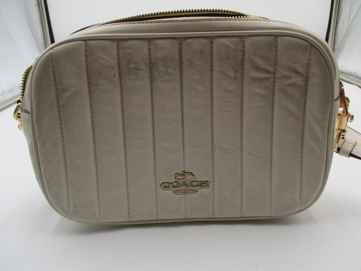 Coach Crossbody Bag Womens Small White Quilted Leather Gold Hardware Zip0