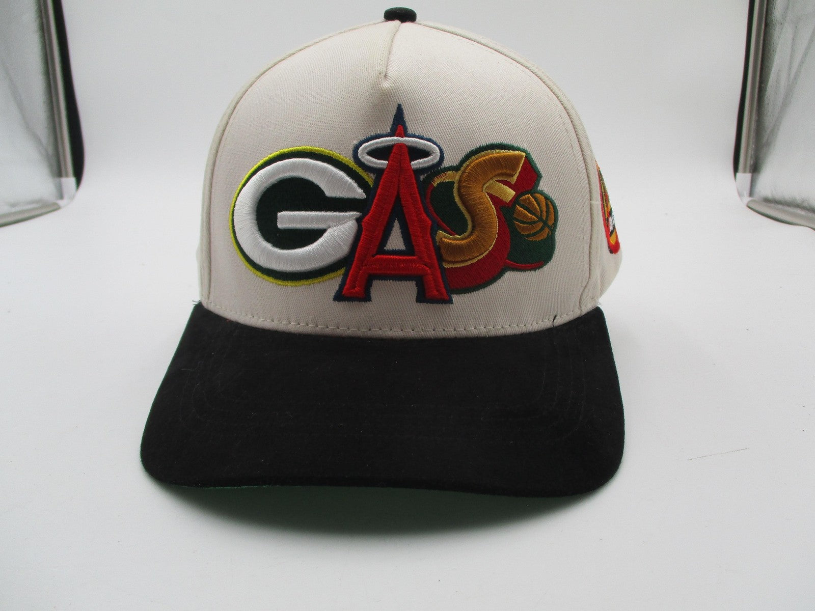 GASNYC Hat Cap Snap Back Mens One Size Beige Black GAS Graphic Embroidered Funny0
