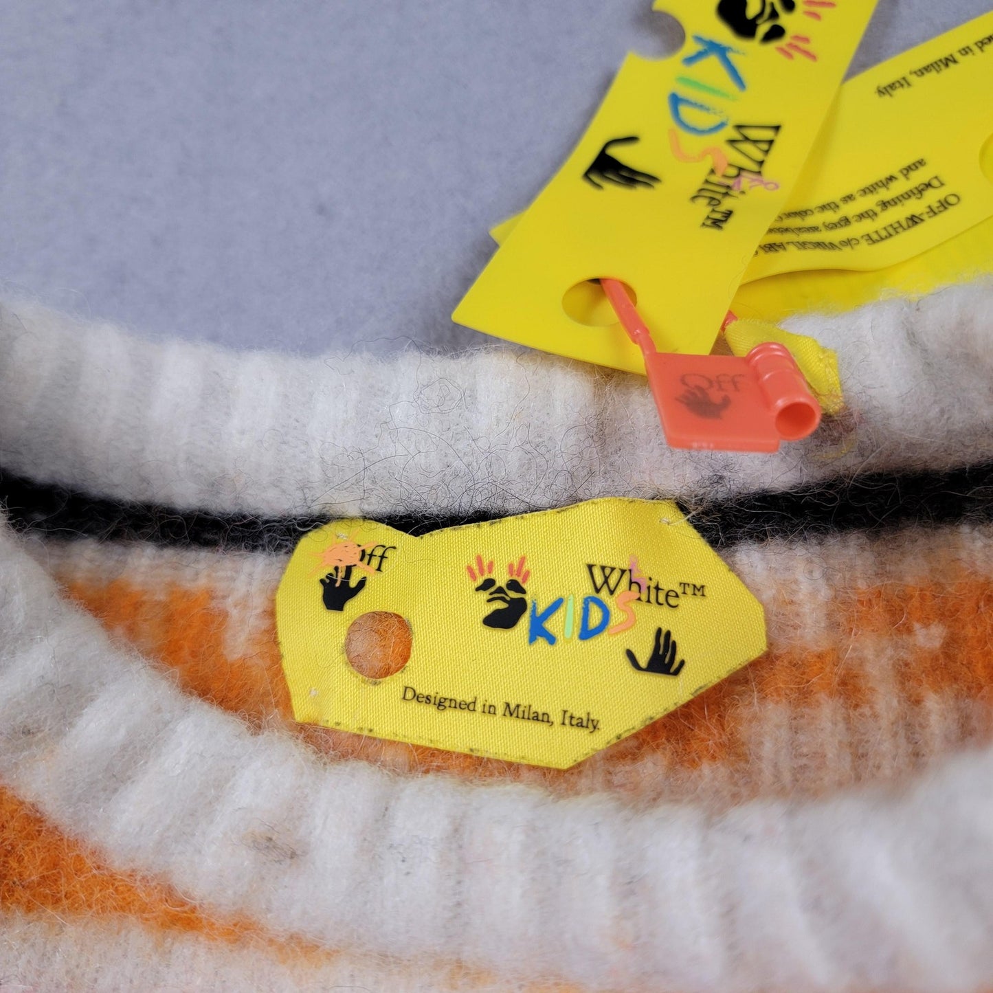 OffWhite Sweater Kids Size 10 MultiColor Stripe Logo Alpaca Wool Blend