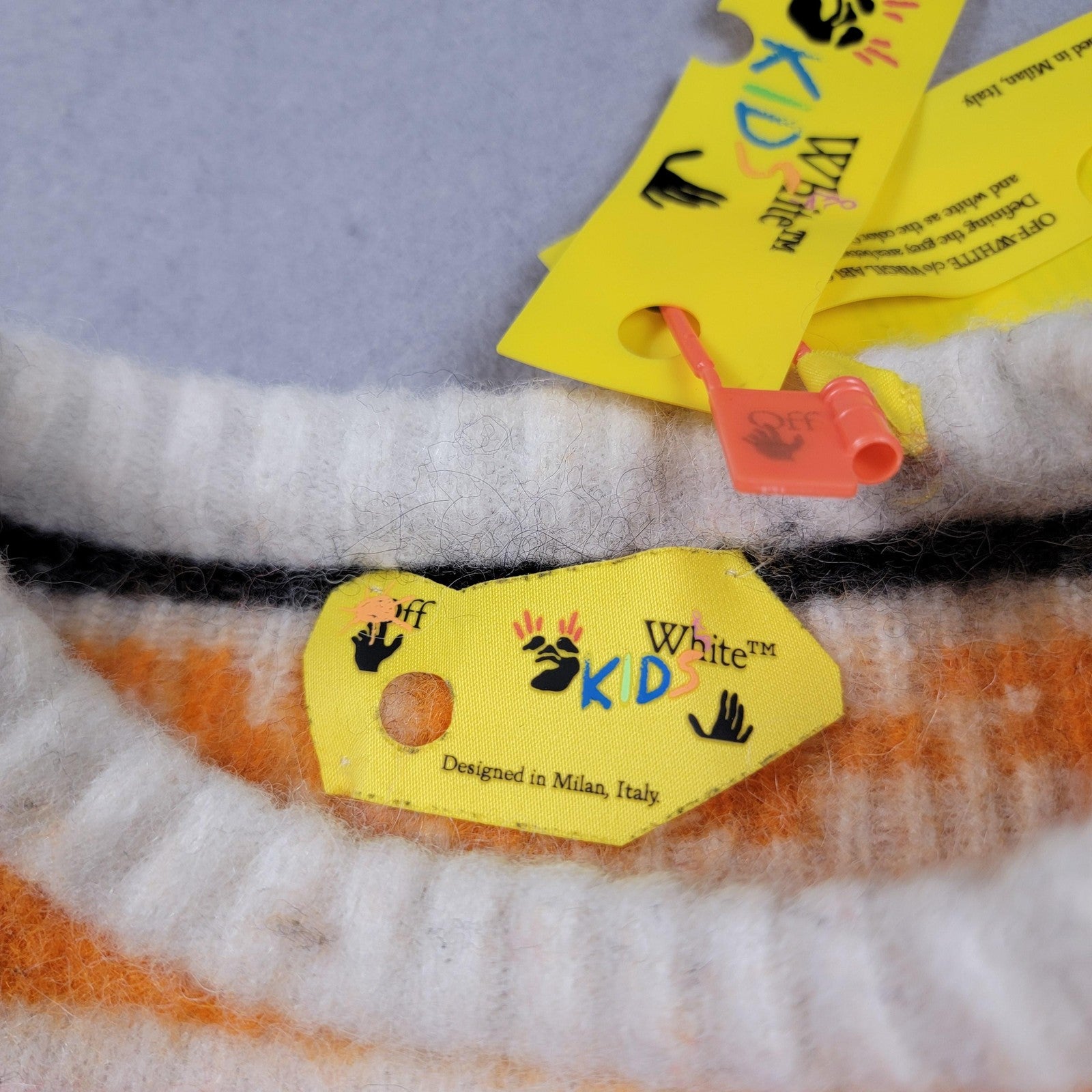 OffWhite Sweater Kids Size 10 MultiColor Stripe Logo Alpaca Wool Blend