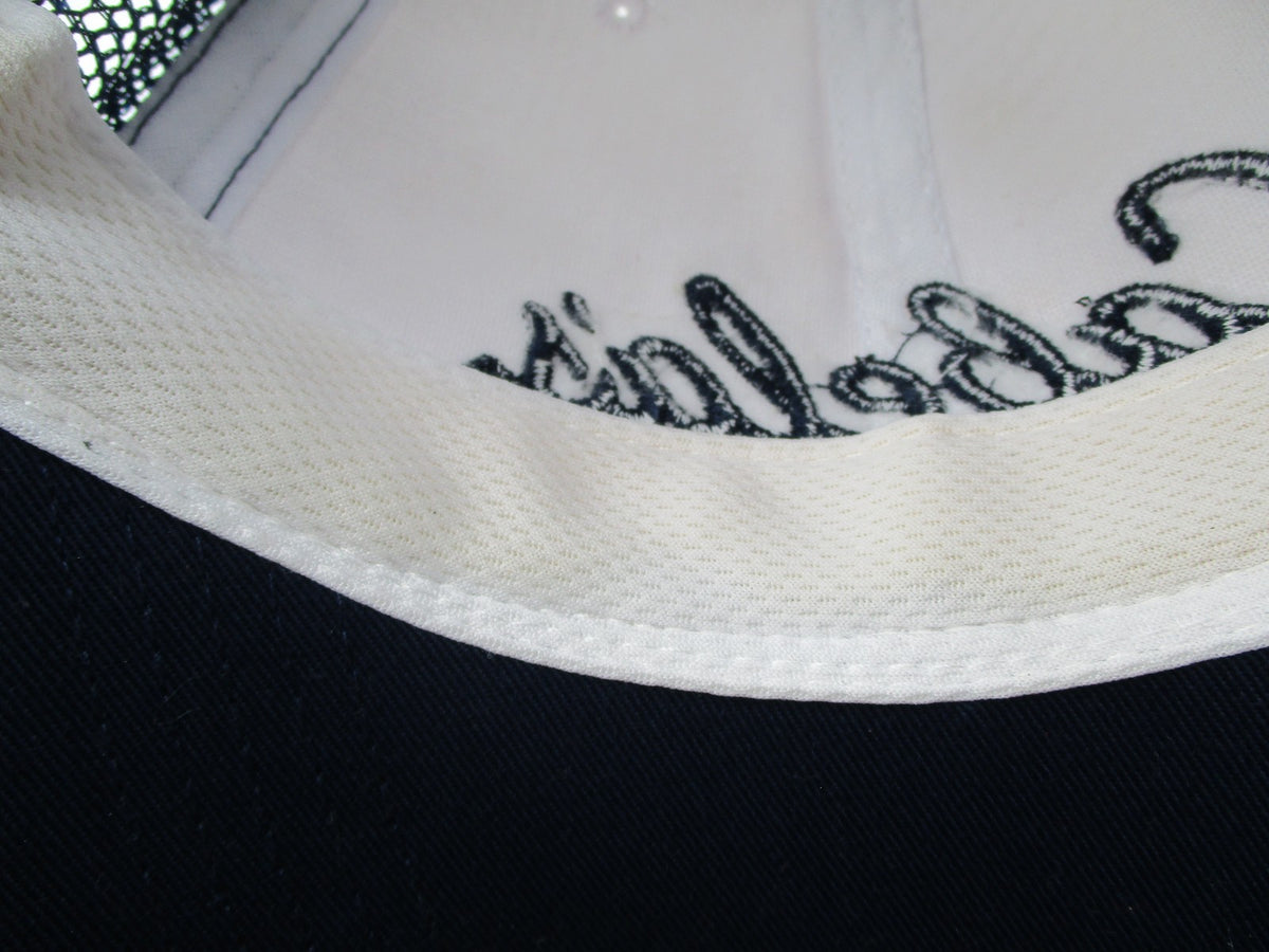 Cabela's Hat Cap Snap Back Mens One Size Blue White Mesh Trucker Script Logo10