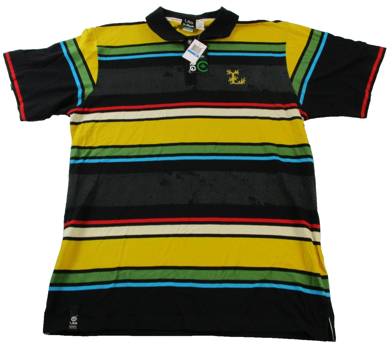 LRG Game Call Polo Shirt Mens XL Multicolor Striped Short Sleeve Cotton 16360