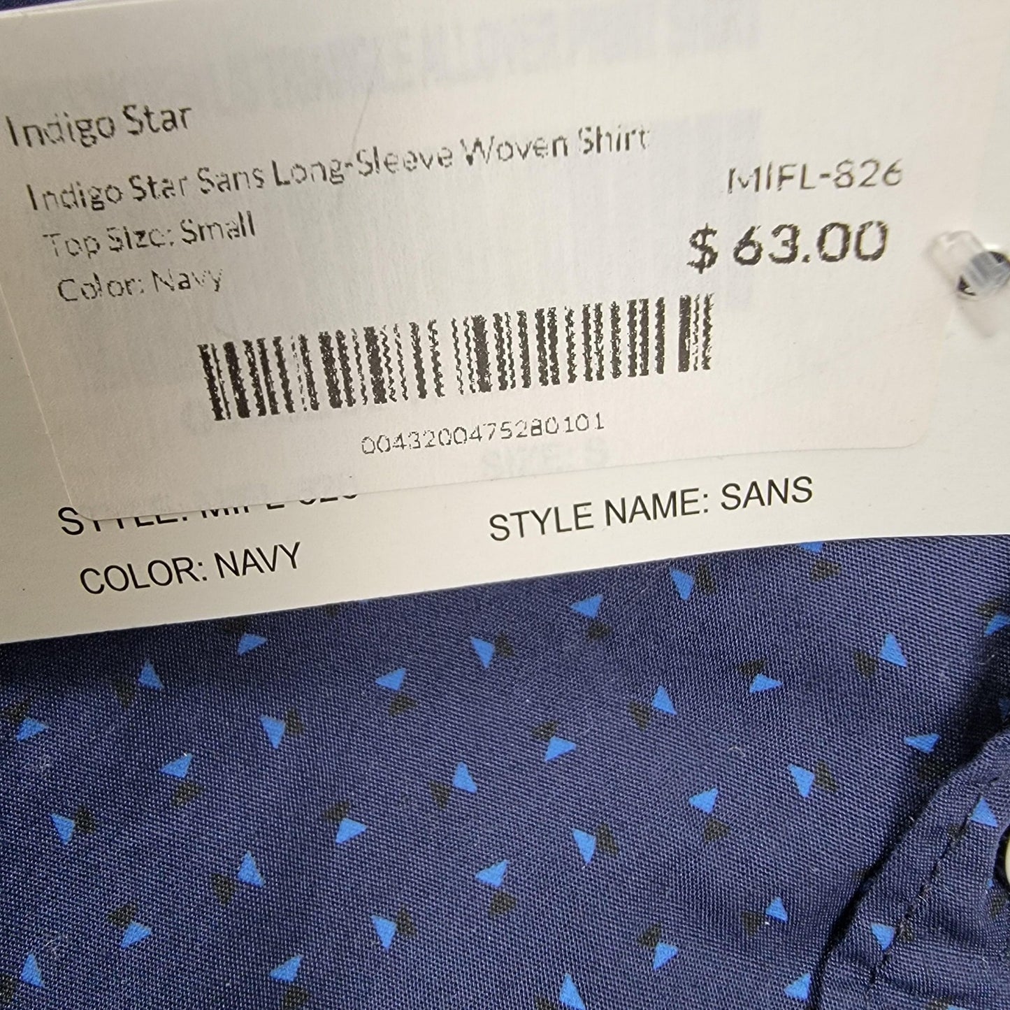 Indigo Star Shirt Mens Small Navy Sans Long Sleeve Button Up Patterned Dress 6068
