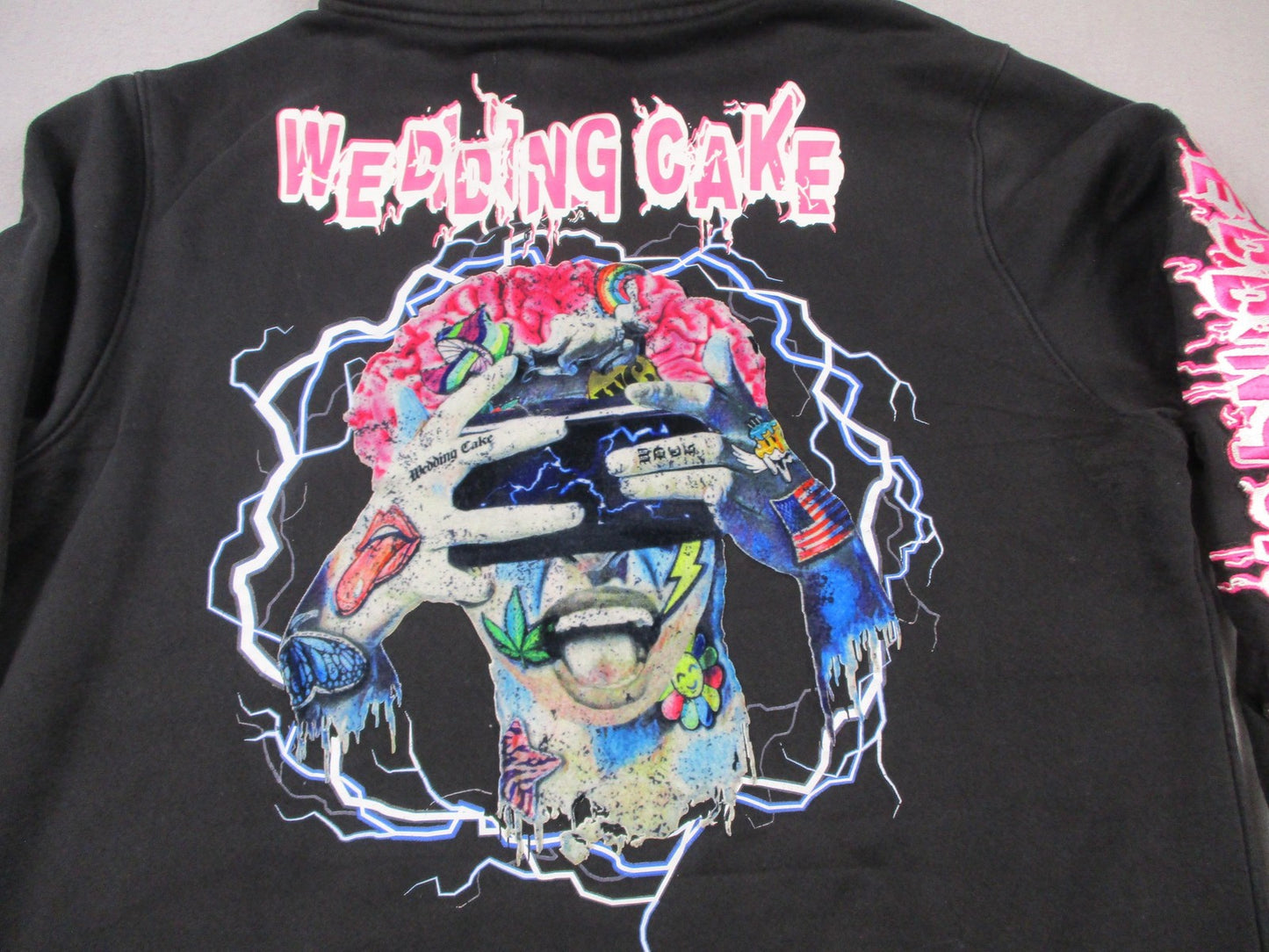 Wedding Cake Hoodie Mens 2XL Black Graphic Pullover Back Embroidered