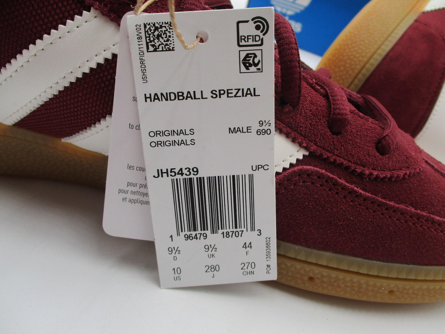 Adidas Handball Spezial Shoes Mens Size 10 Burgundy White Gum Suede JH543911