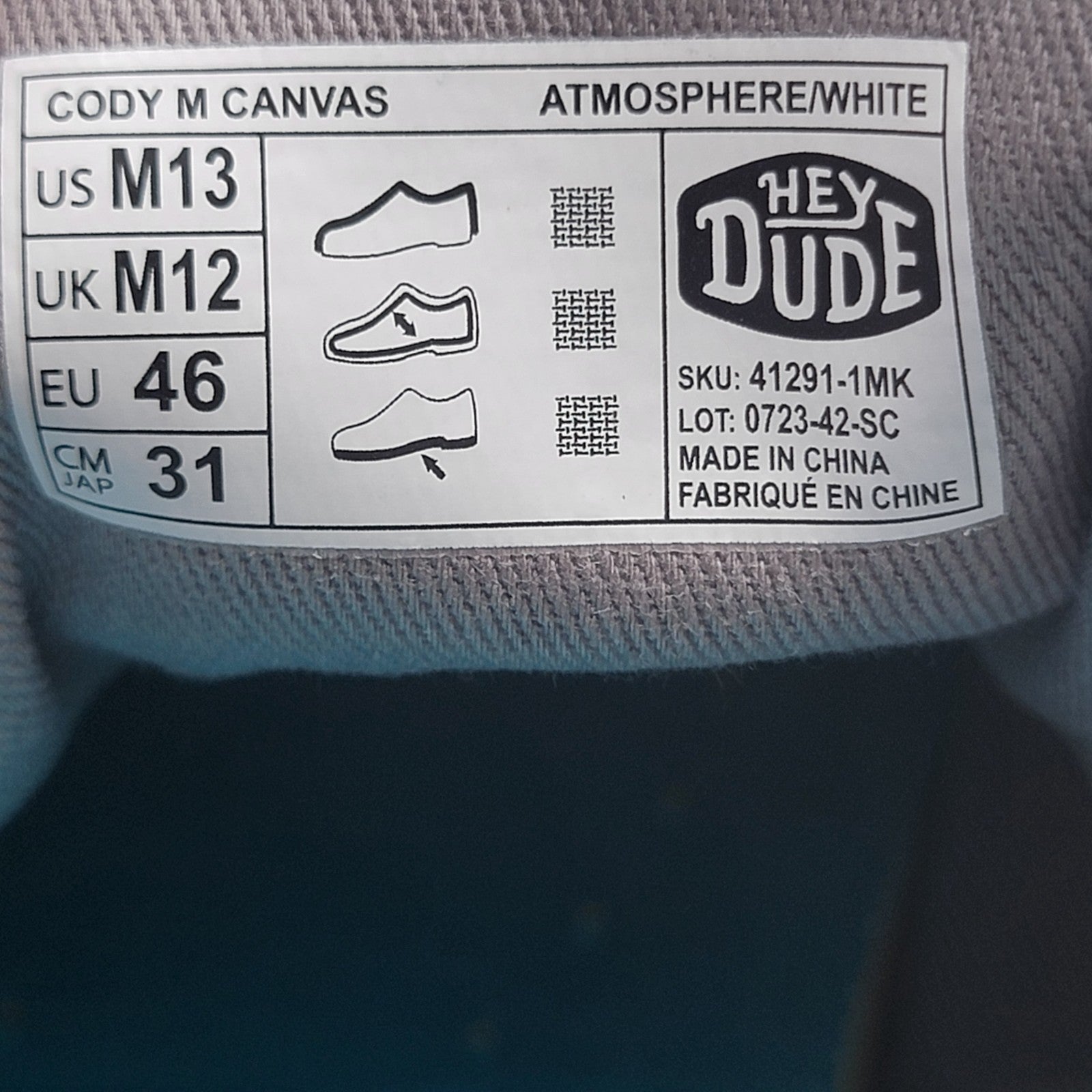Hey Dude Mens Cody Sneakers US 13 M White Low Top Canvas NWOB  (1A1)5