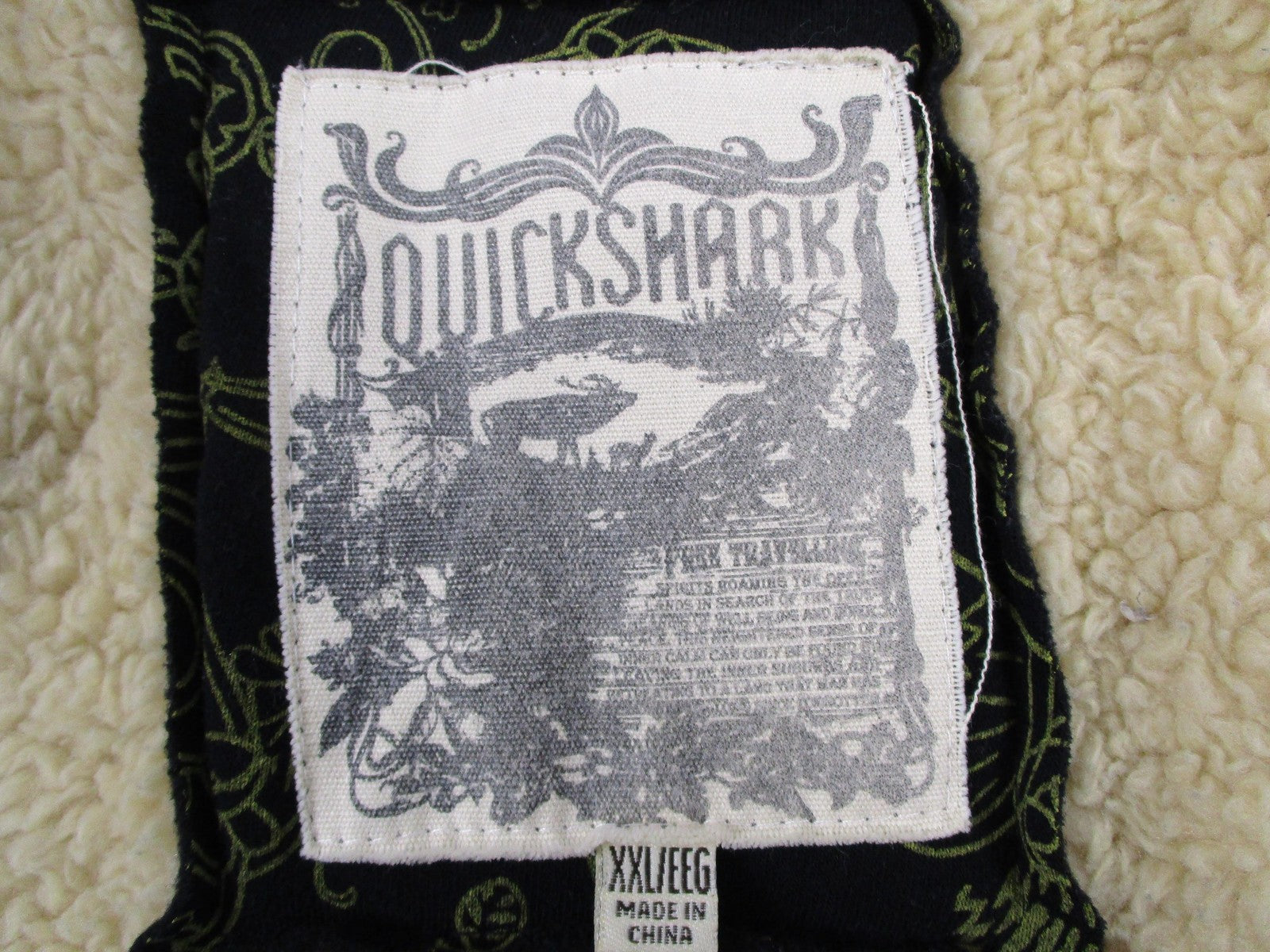 Quickshark Hoodie Mens 2XL Black Full Zip Sherpa Lined Skull Rose Graphic Tattoo2