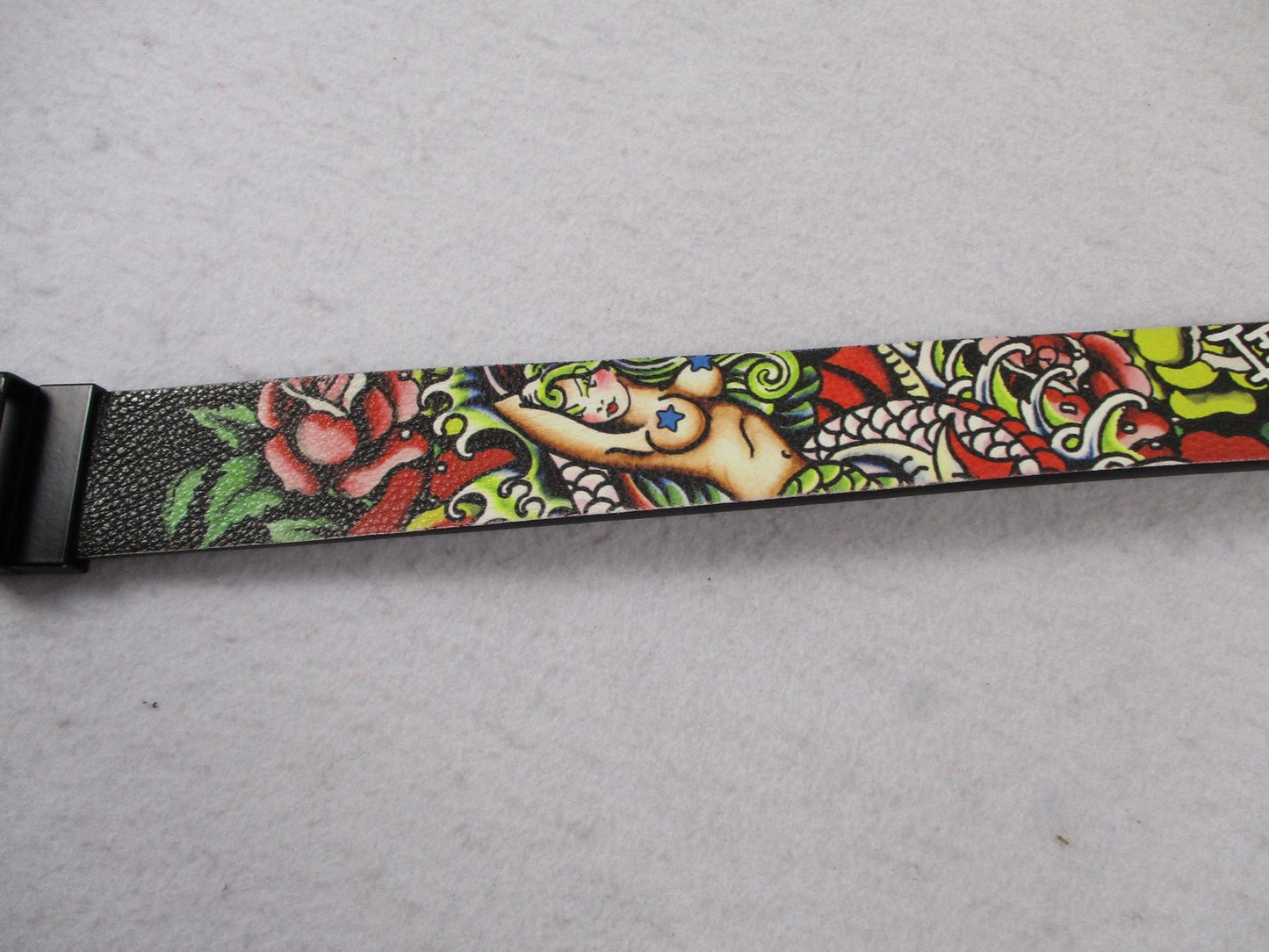 Ed Hardy Belt Mens Size 42 Multicolor Skull Rose Tattoo Graphic Rock Buckle4