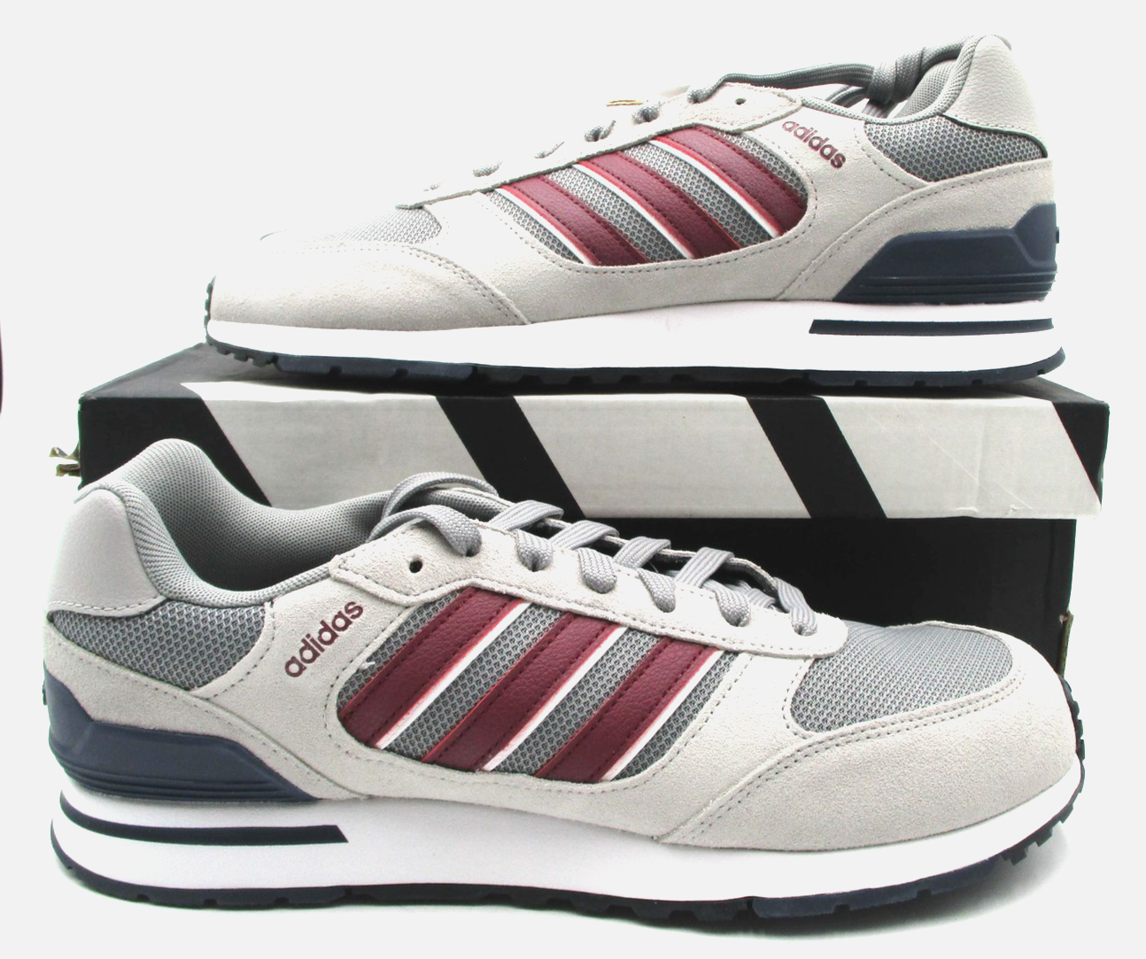 Adidas Run 80s Shoes Mens Size 10.5 Gray Burgundy Suede Low Top Sneakers ID18821