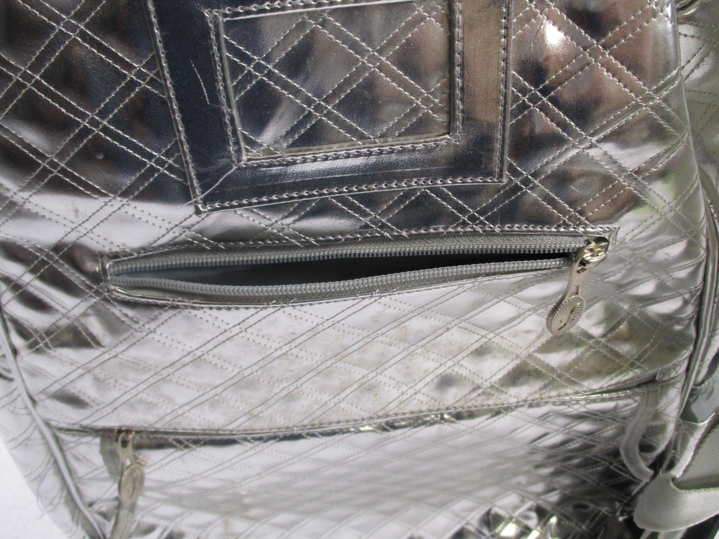 Life Is Tennis Metallic Quilted Backpack Bag Silver Tennis Racket Holder Gear6