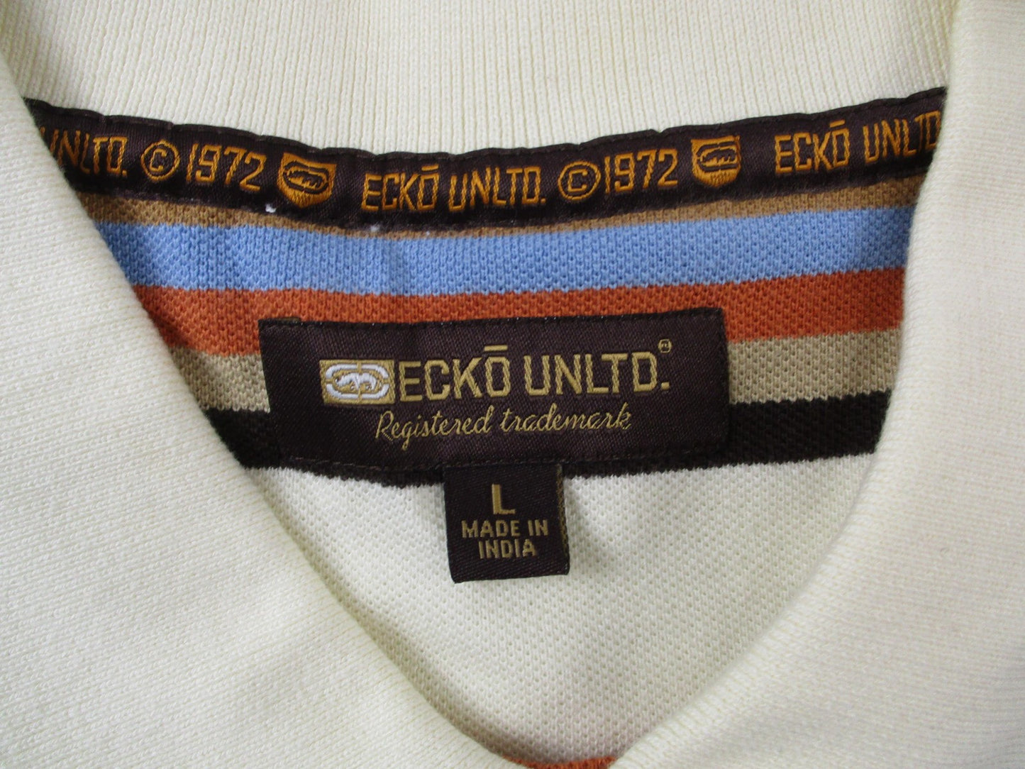 Ecko Unltd Hangin Out Polo Shirt Mens Large White Striped Short Sleeve Cotton2
