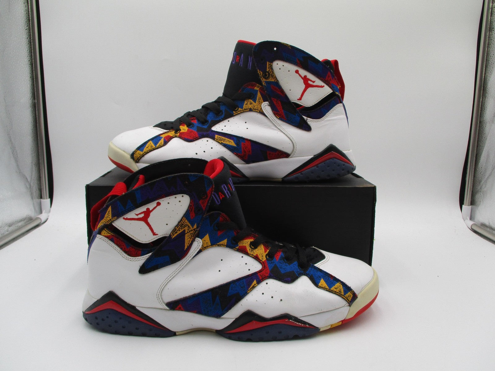 Nike Air Jordan 7 Retro Shoes Mens White Multicolor Sweater Nothing But Net 1J50