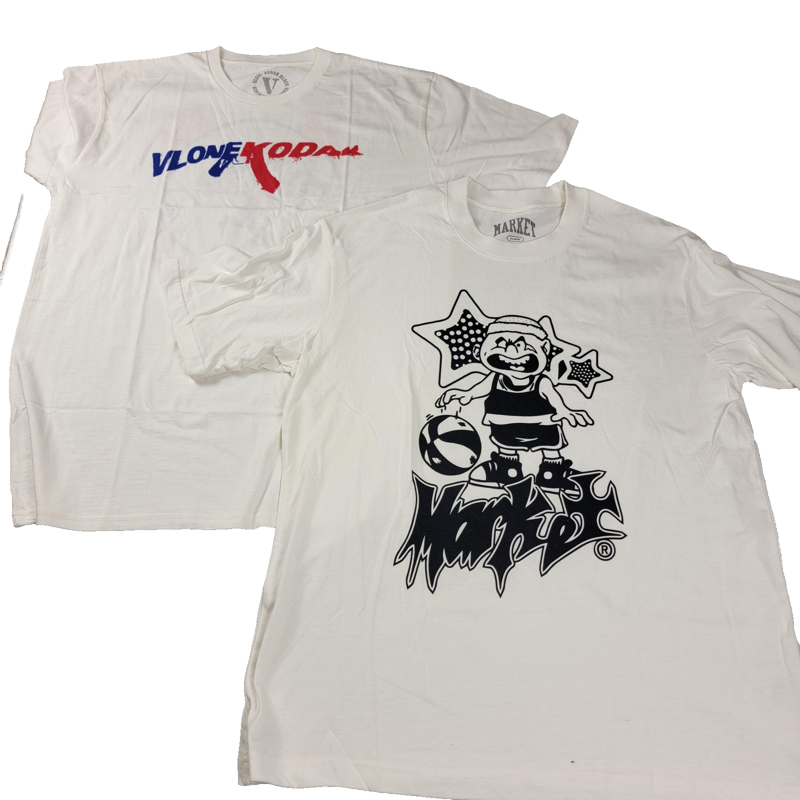 Vlone x Kodak Black + Market Shirt Mens Sz XL White Graphic Tee Lot of 2