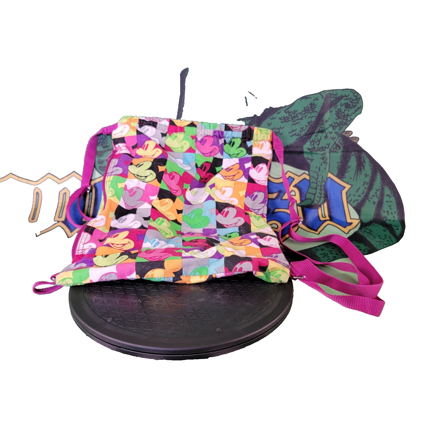 Disney Parks Mickey Mouse Sling Backpack Bag Multicolor Adjustable Strap0