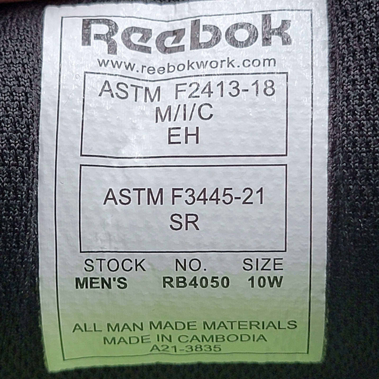 Reebok Sublite Cushion Mens Black Work Shoe CT Sz 10W RB4050