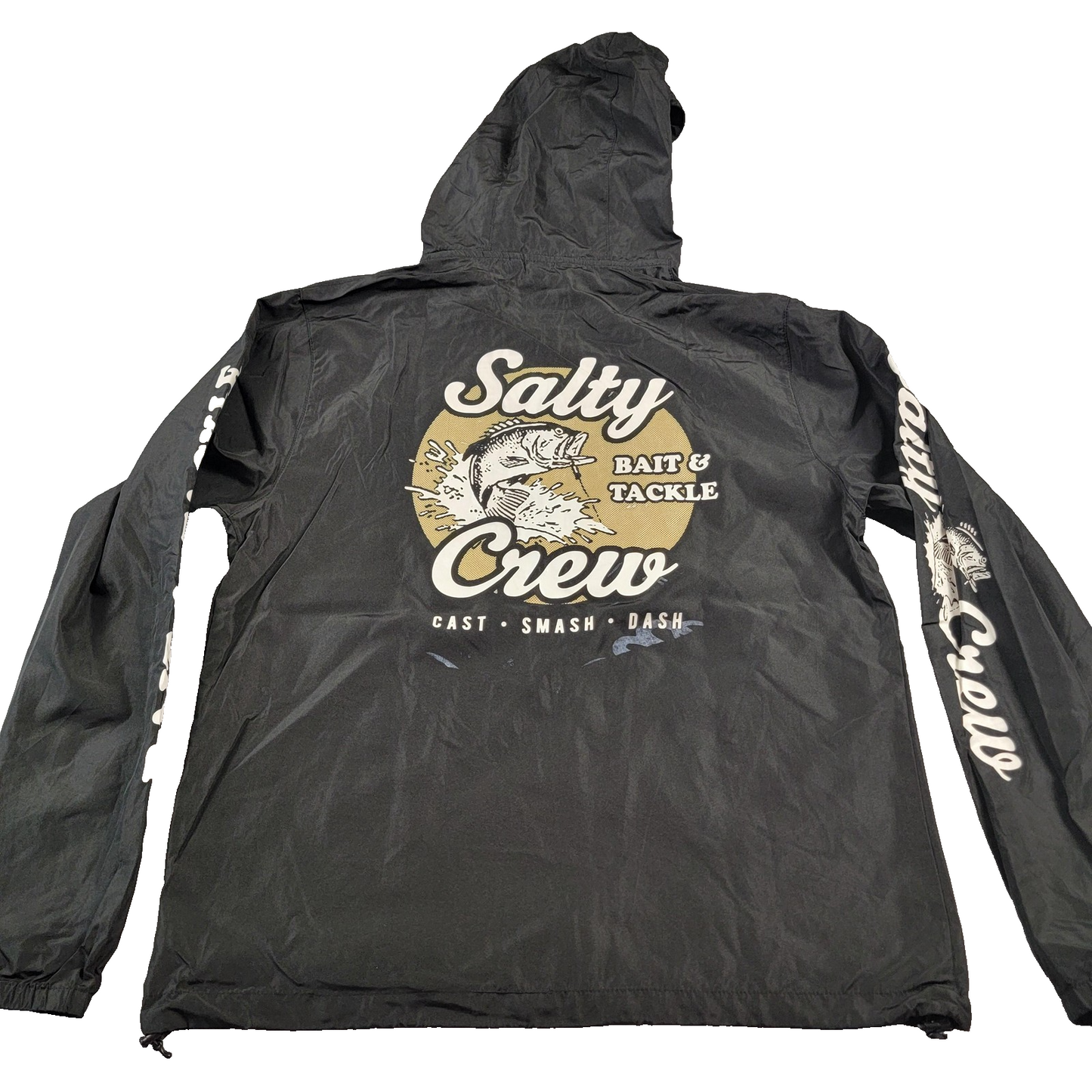 Salty Crew Jacket Mens Med Black Bait Tackle Hood Windbreaker Fishing Logo 8923
