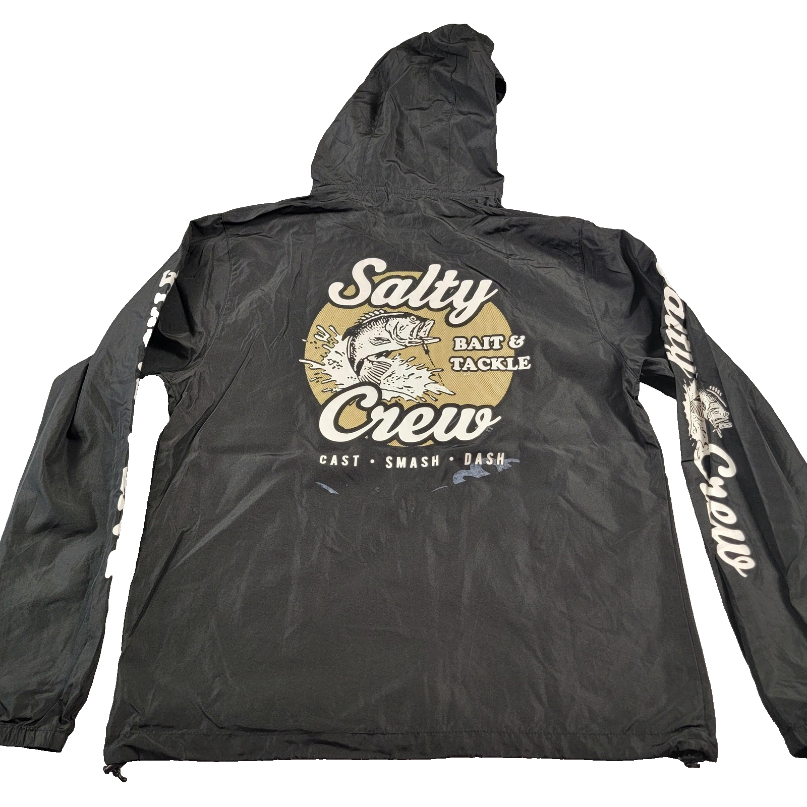 Salty Crew Jacket Mens Med Black Bait Tackle Hood Windbreaker Fishing Logo 8923
