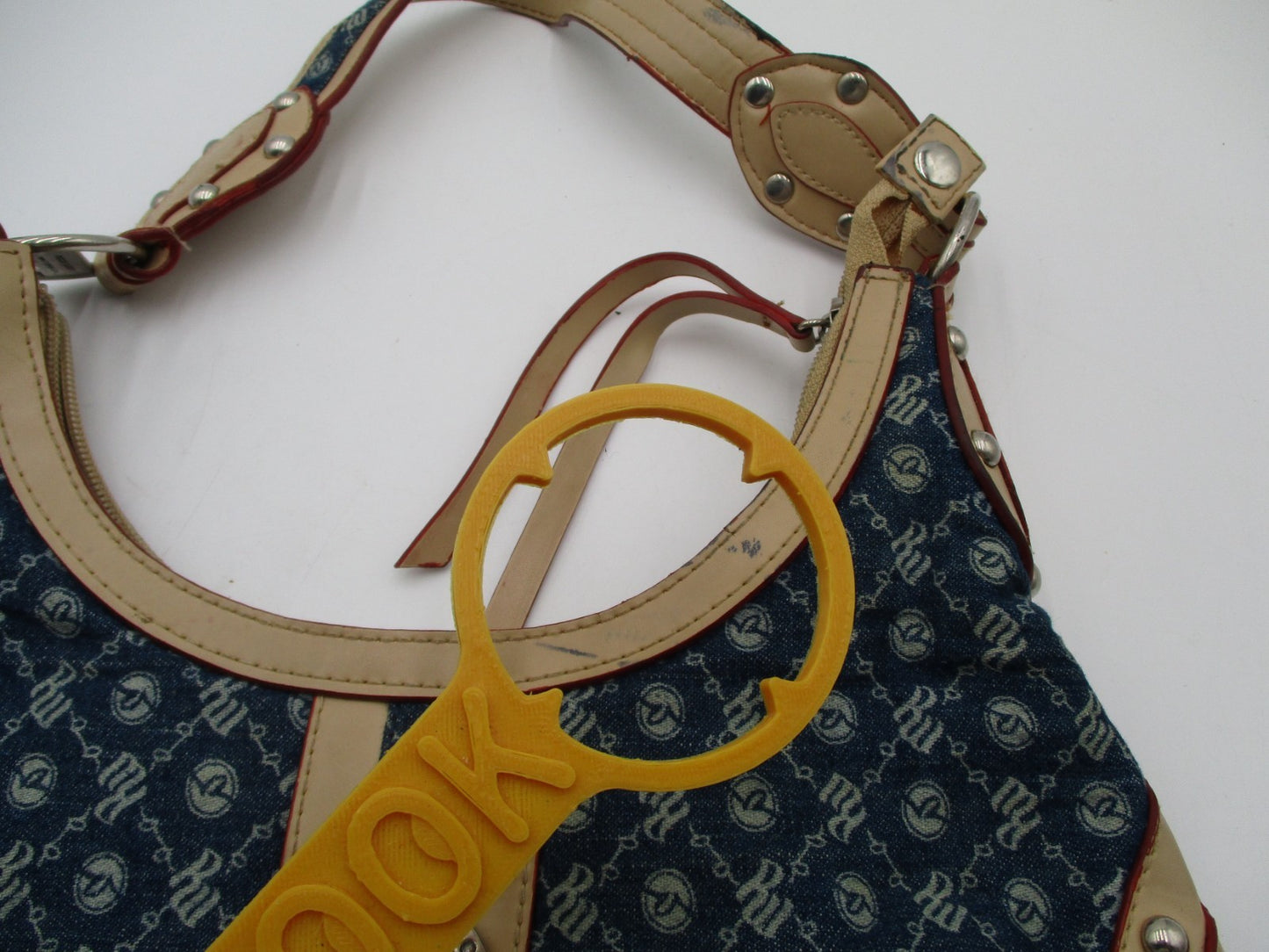 Rocawear Denim Shoulder Bag & Wallet Set Blue Monogram Logo Rhinestone Trim4