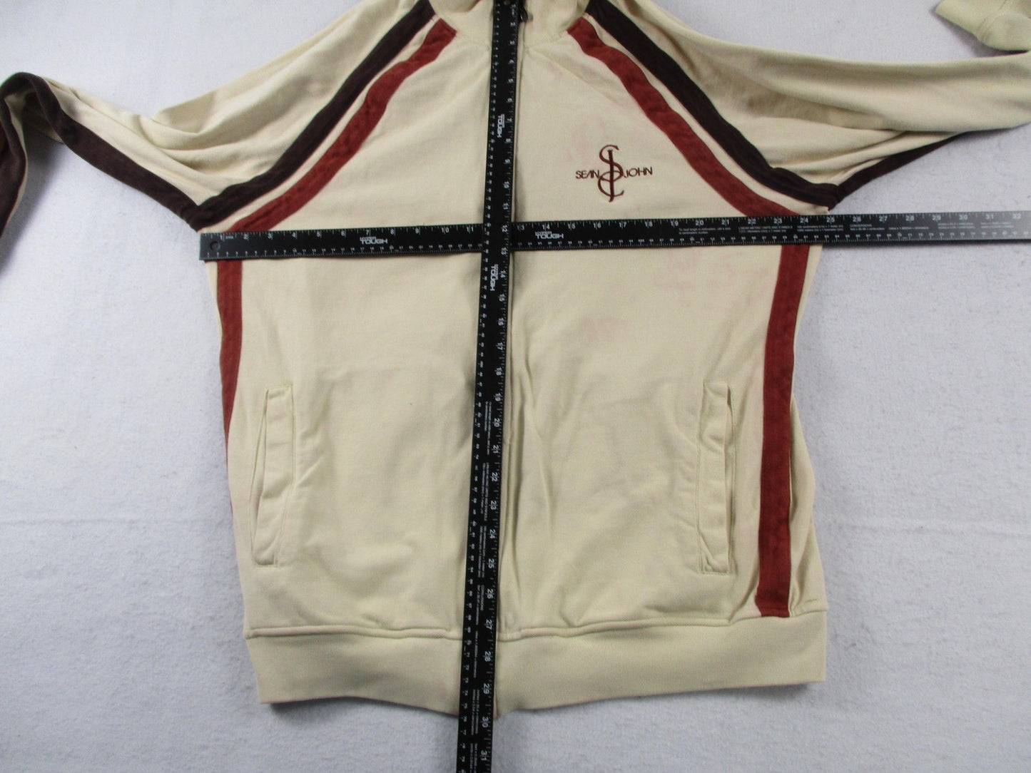 Sean John Jacket Mens Large Beige Brown Red Stripe Track Full Zip Collared Knit8