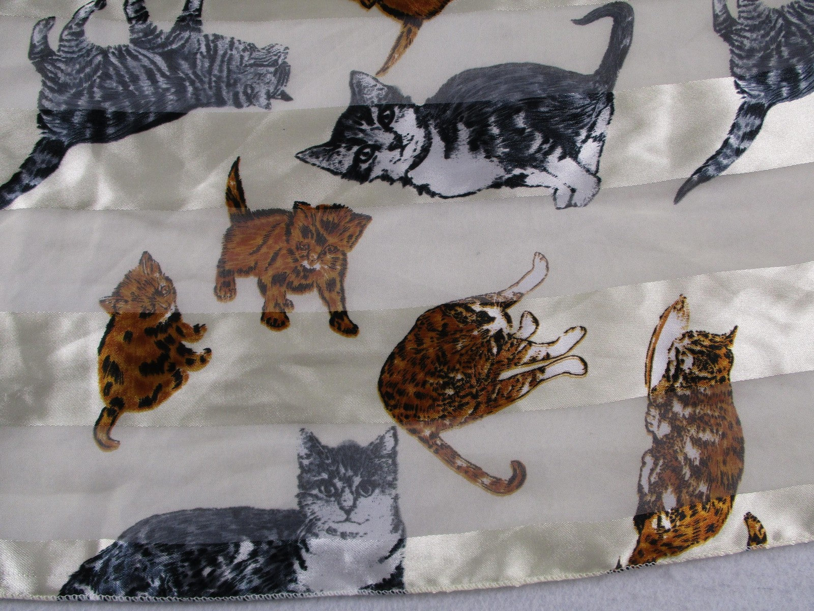 Scarf Womens White Satin Cat Print Rectangle Animal Graphic Long Wrap Shawl1