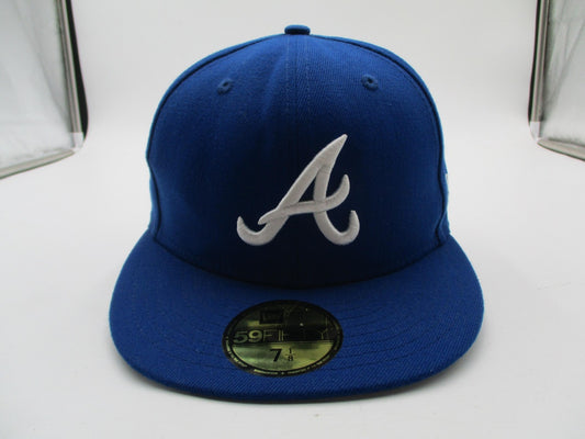 Atlanta Braves Hat Cap Fitted Mens 7 1/8 Blue MLB Baseball 59FIFTY New Era0