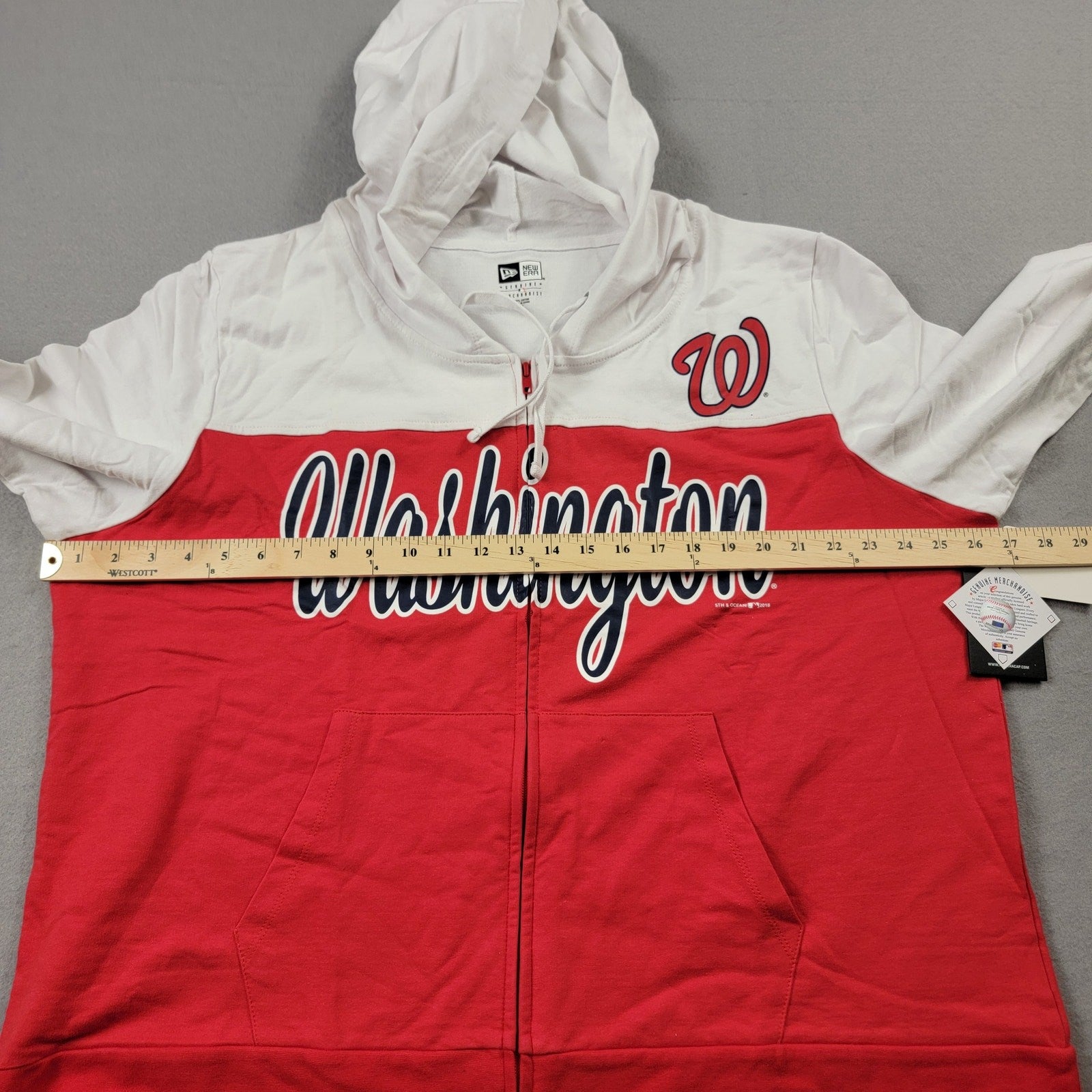 New Era MLB Washington Nationals Hoodie Mens 2XL Red White ZipUp Sweatshirt 5187
