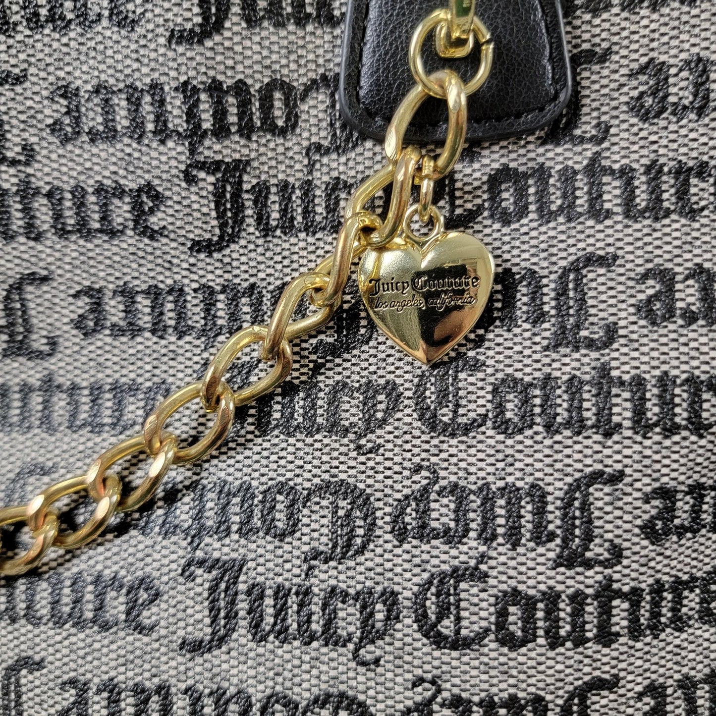 Juicy Couture Satchel Bag Womens Barrel Purse Handbag Gold Chain Black Beige1