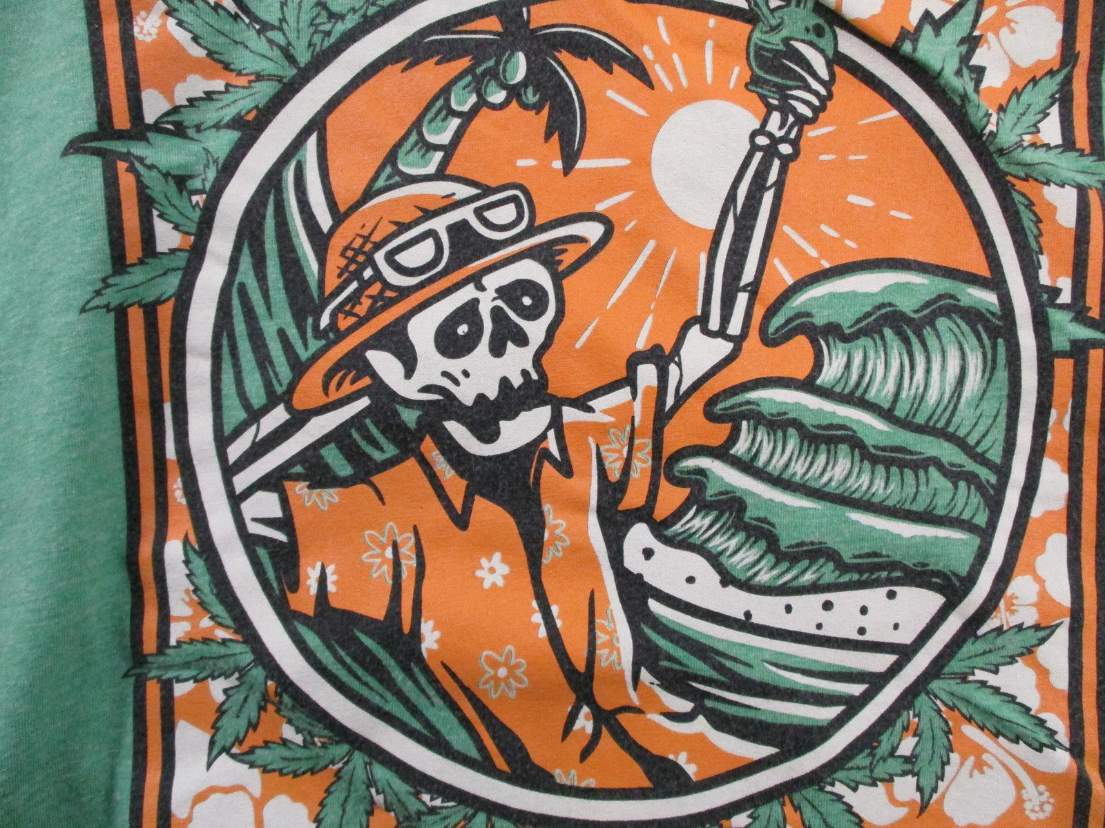 Bella + Canvas Ghost OG Shirt Mens 2XL Green Skeleton Surf Weed Graphic Tee6