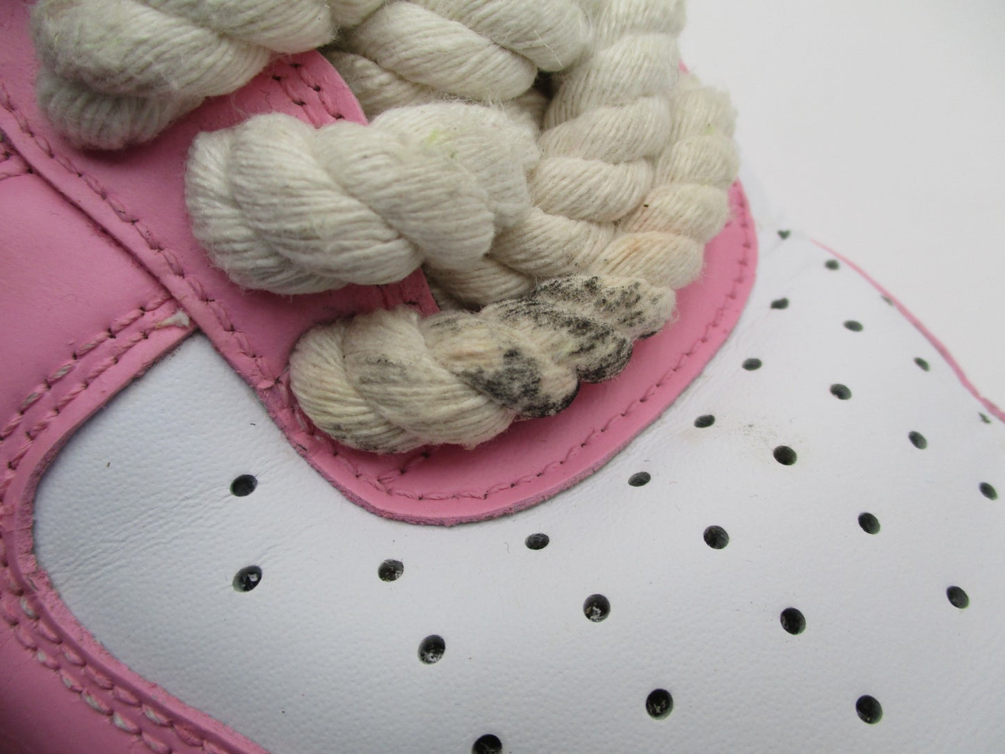 Nike Air Force 1 Low Shoes Mens Size 12 Pink White MBM Rope Laces Custom (1C6)11