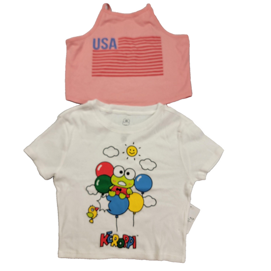 Sanrio Keroppi Forever 21 Tee Womens Medium Graphic Crop 2 Pack USA Halter 11220