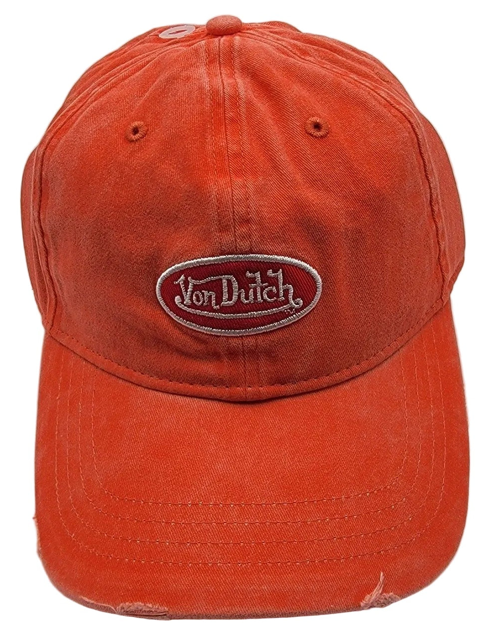 Von Dutch Distressed Denim Adjustable Dad Cap in Orange0