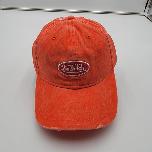 Von Dutch Distressed Denim Adjustable Dad Cap in Orange0