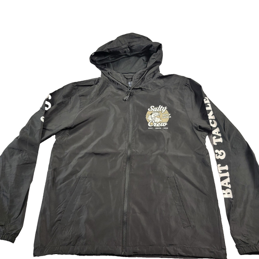 Salty Crew Jacket Mens Med Black Bait Tackle Hood Windbreaker Fishing Logo 8920