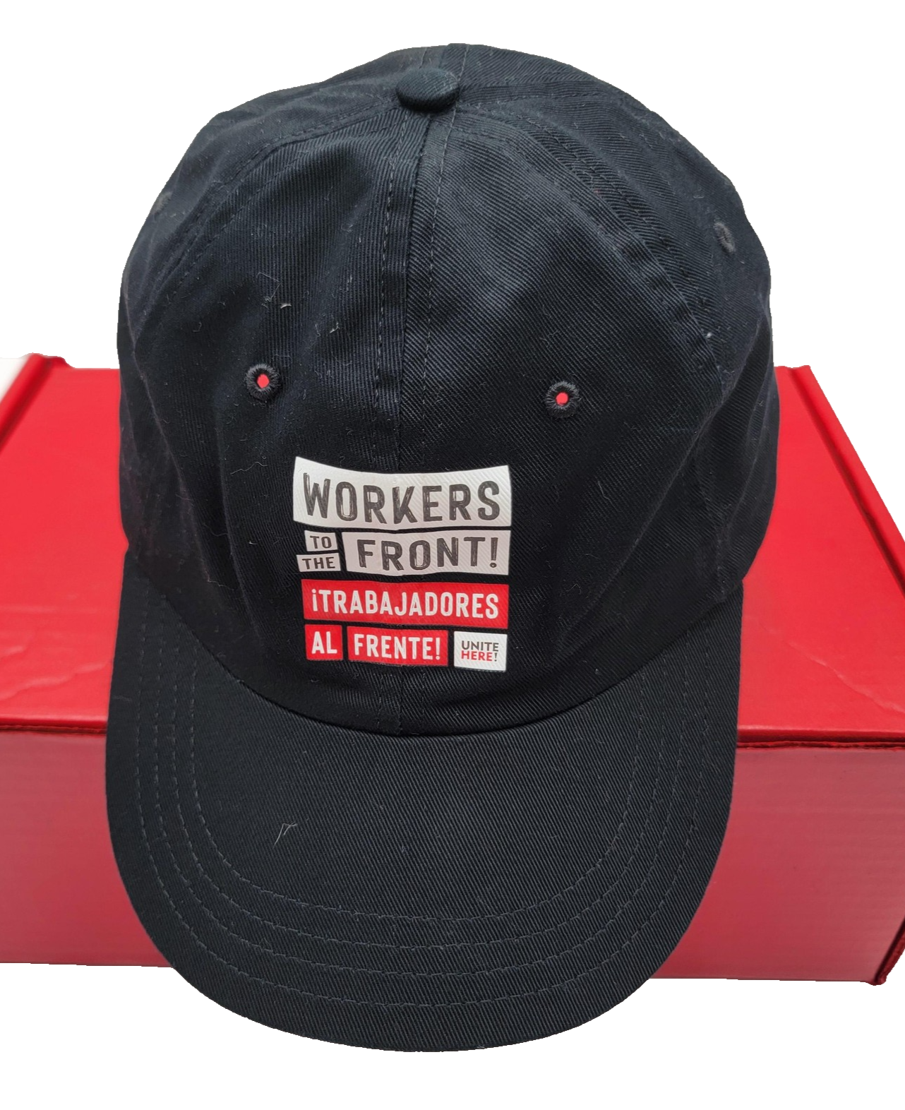 Workers To The Front Hat Cap Strap Back Black Unionwear Unite Here Mens USA Made0
