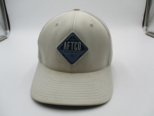 AFTCO Hat Cap Fitted Mens 7 1/8 Beige Mesh Trucker Flexfit Fishing Logo0