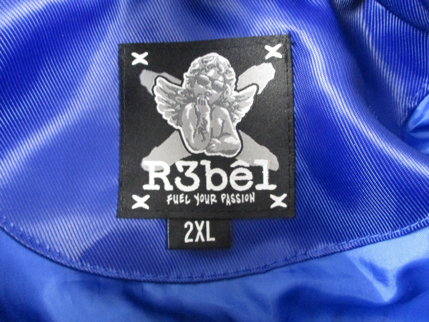 R3bel Jacket Mens 2XL Blue Racing Speed Car Graphic Quilted Satin Bomber2