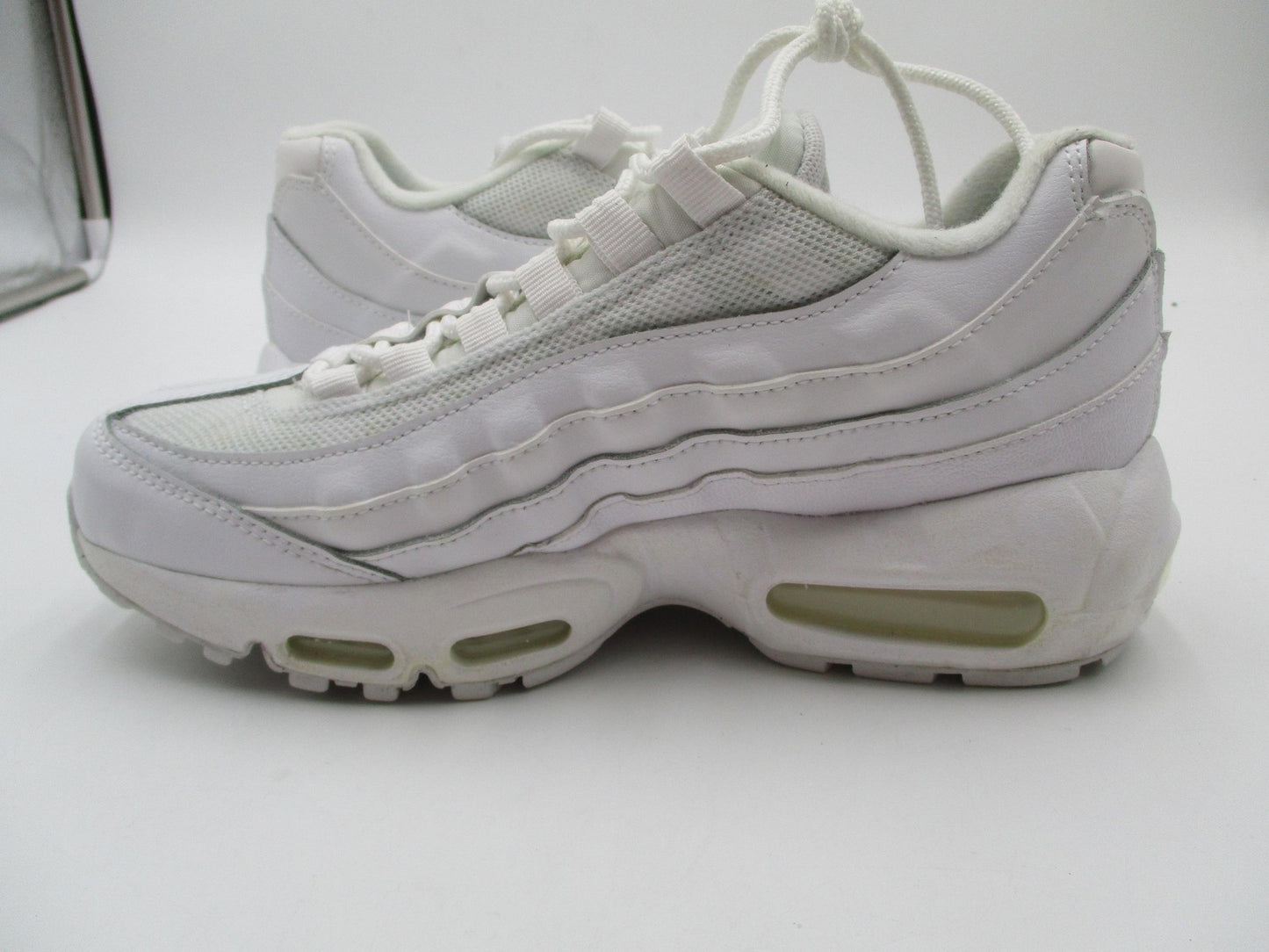 Nike Air Max 95 Shoes Youth Size 6.5Y Triple White Leather Sneakers CJ3906-1007