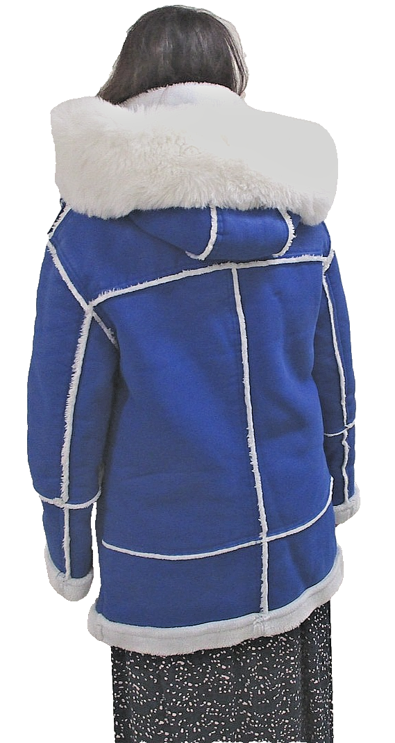 Jordan Craig Coat Womens Small Blue Faux Leather Hooded Fur Trim Shearling Parka2