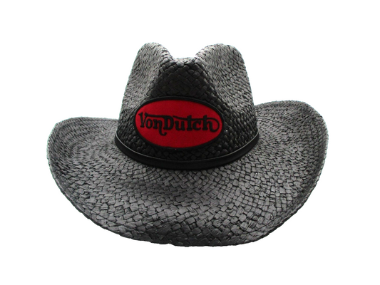 Von Dutch Hat Cowboy Fitted One Size Black Red Straw Wide Brim Western Mens0