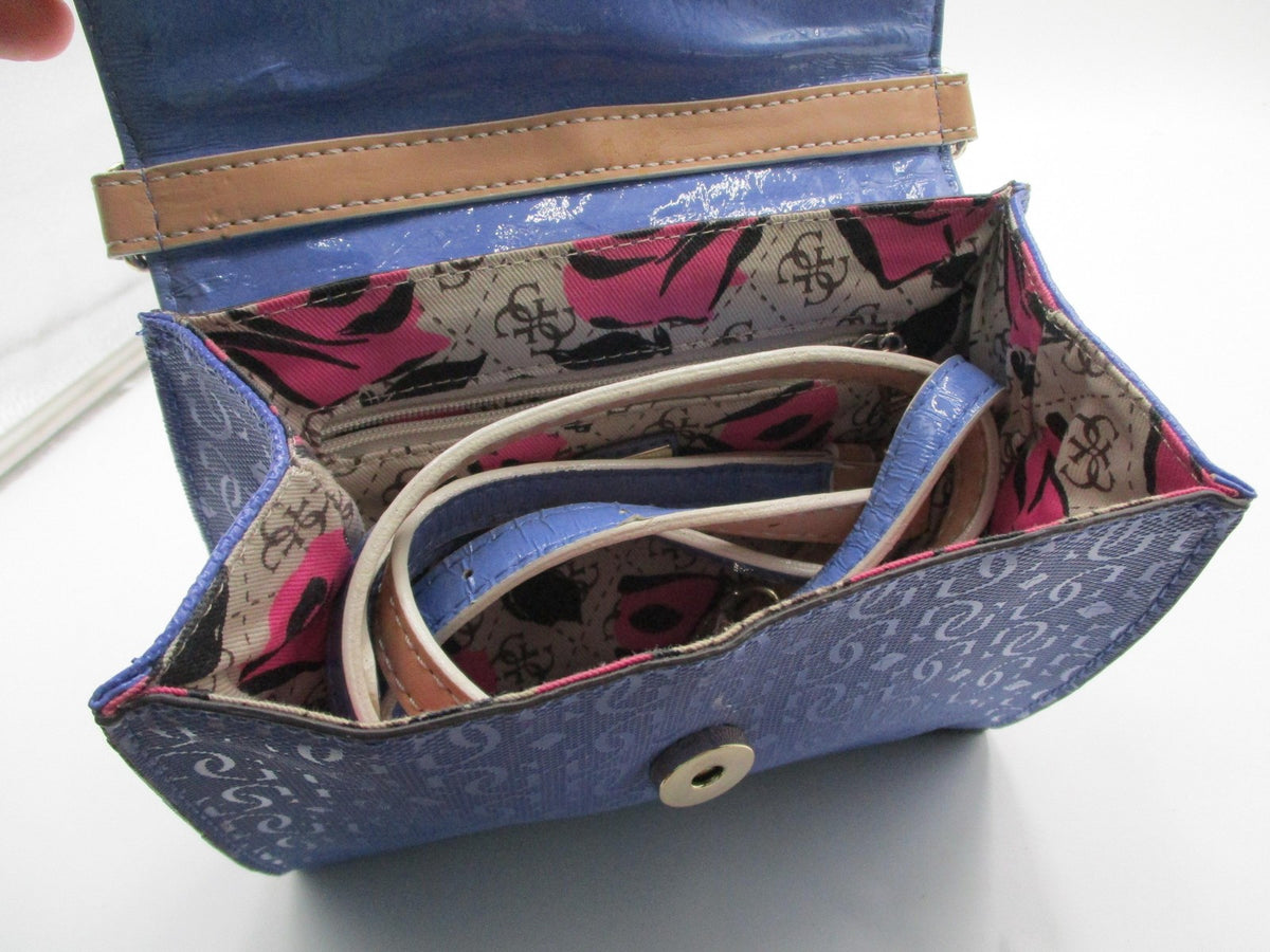 Guess Crossbody Bag Womens Small Blue Logo Faux Leather Magnetic Flap Purse7