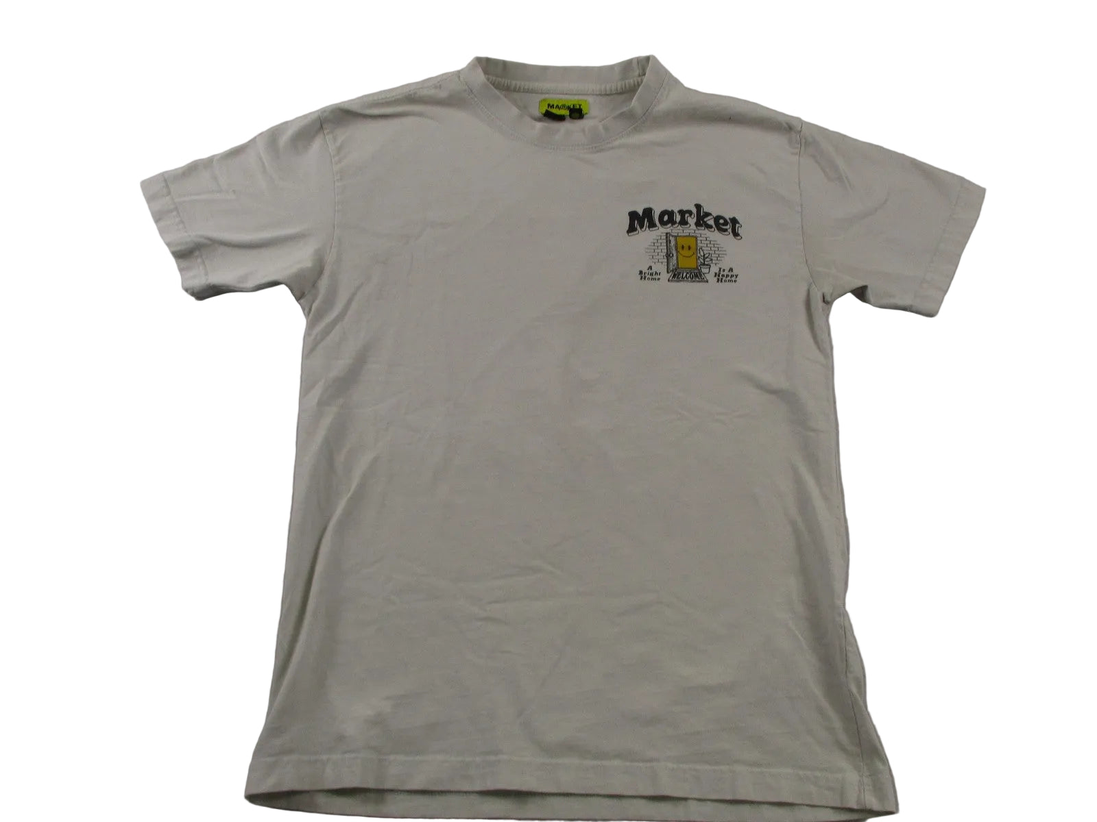 Market Shirt Mens Medium White Smiley Door A Bright Home Graphic Tee Back Print0