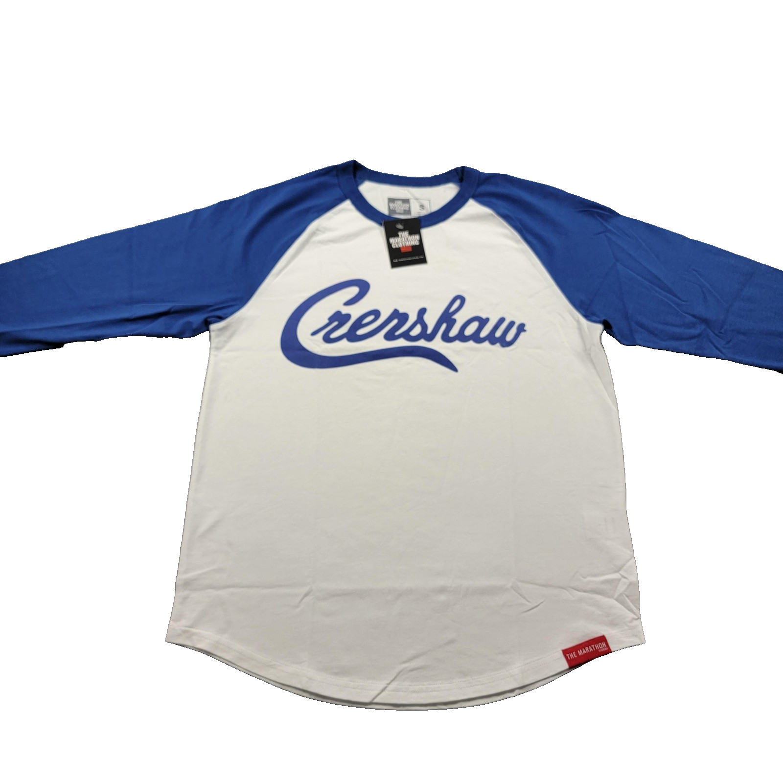 The Marathon Clothing Crenshaw Shirt Mens Small White Royal Raglan MRT886180