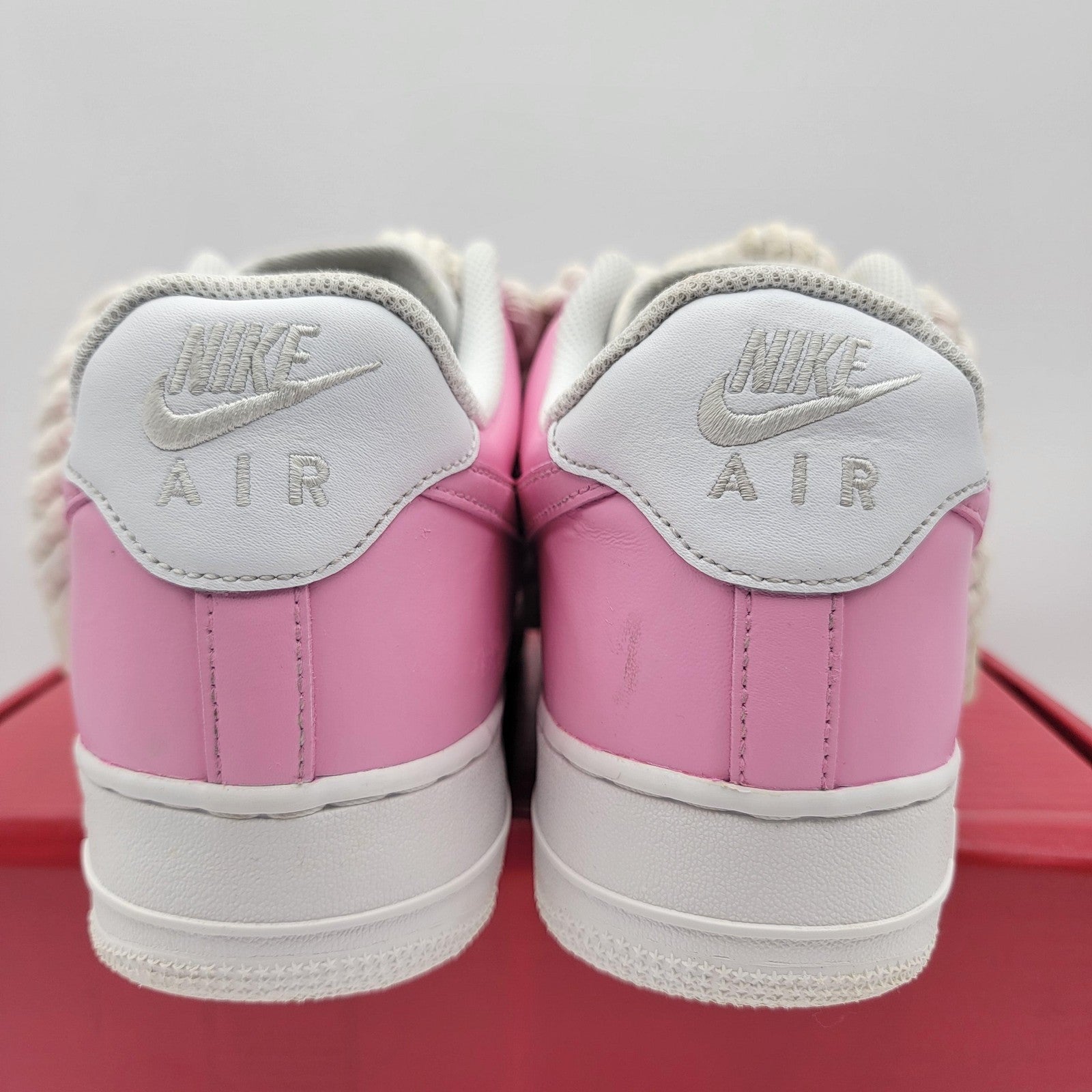 Nike Air Force 1 Low Shoes Mens Size 12 Pink White MBM Rope Laces Custom (1C6)4