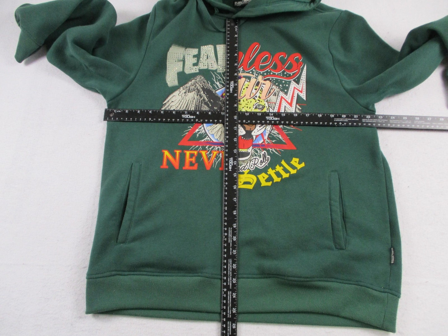 Rebel Minds Hoodie Mens XL Green Pullover Sweatshirt Fearless Rhinestone Graphic9