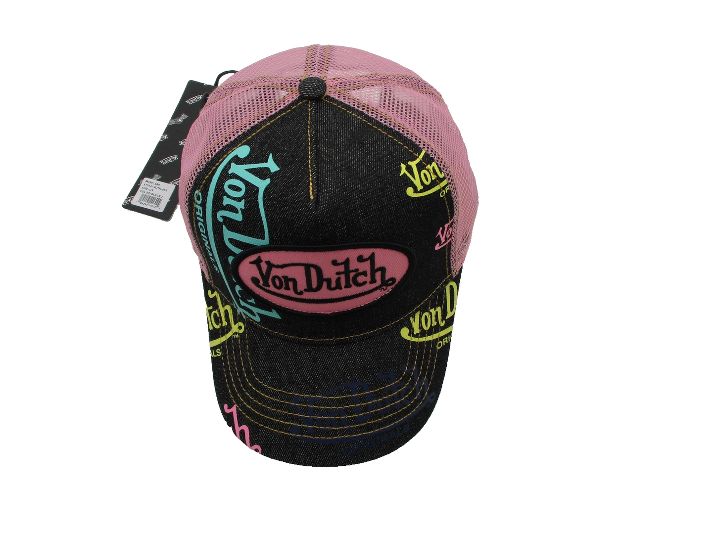Von Dutch Hat Cap Snap Back Mens One Size Black Pink Trucker Mesh Originals2