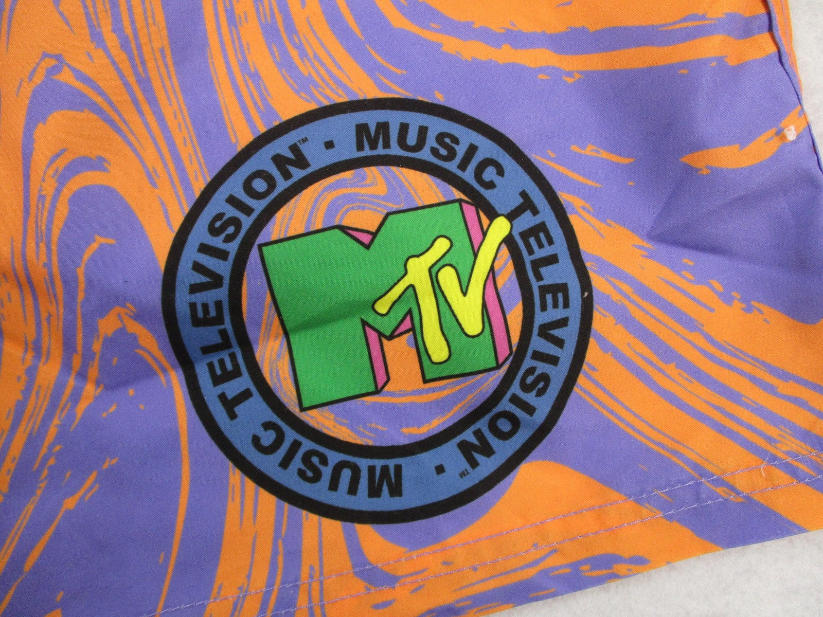 MTV Swim Shorts Mens Size M Orange Purple Tie Dye UPF 50+ Music Television 12302
